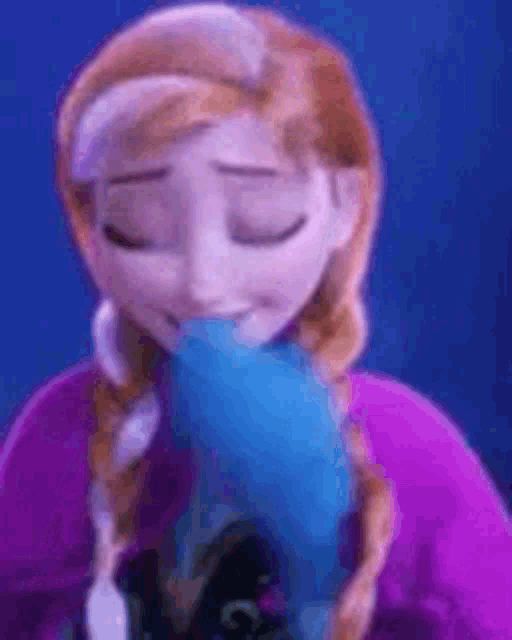 anna from frozen is eating cotton candy with her eyes closed
