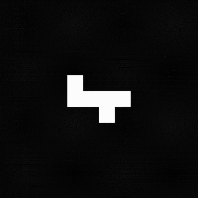 a black background with red squares and a red l on it