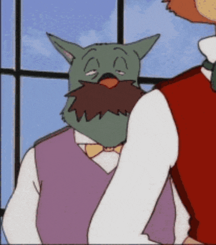 a cartoon character wearing a cat mask with a beard