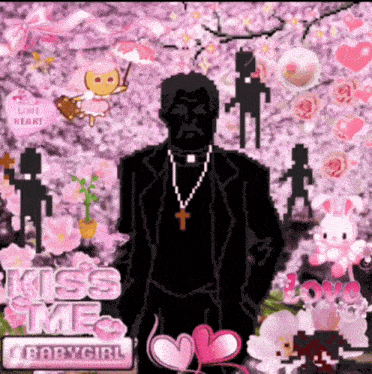 a pixel art of a man with a cross around his neck and the words kiss me babygirl on the bottom