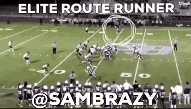 a football game is being played on a field with the words elite route runner