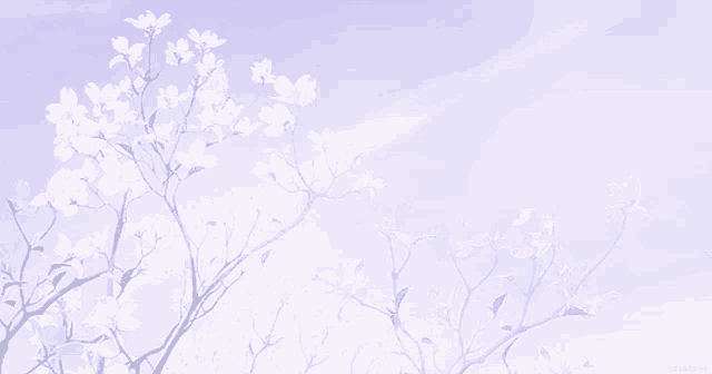a painting of a tree with pink flowers and a purple sky