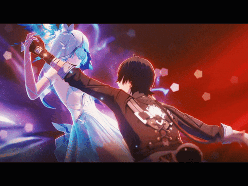a man and a woman are dancing together in a dark room