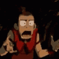 a cartoon character is screaming with his mouth open and his arms in the air .