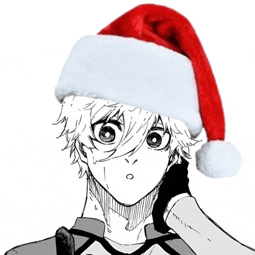 a drawing of a person wearing a santa hat
