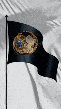 a black flag with a picture of a globe and the letter g on it