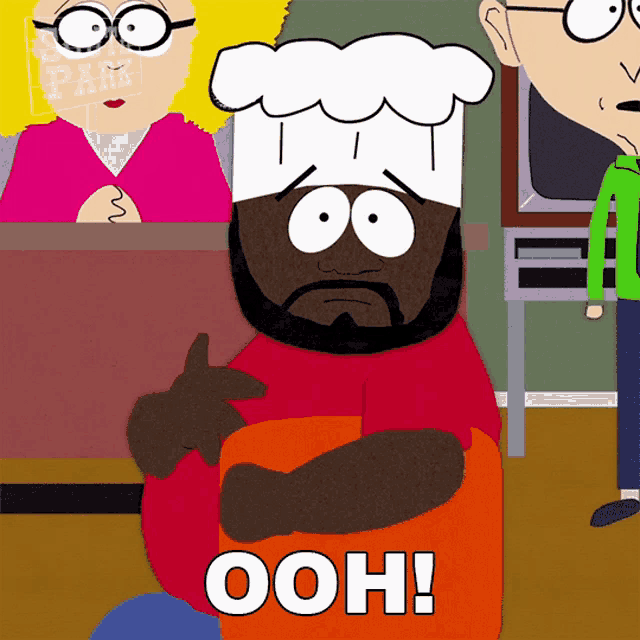 a cartoon character with a chef 's hat on says ooh
