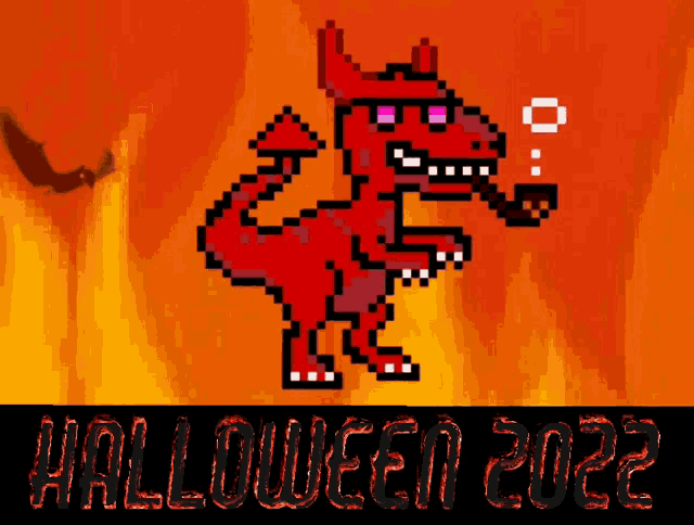 a pixel art of a devil smoking a pipe with the words halloween 2022
