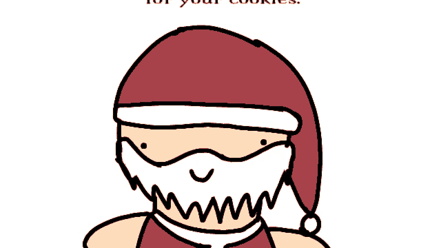 a cartoon drawing of santa claus with a beard and hat