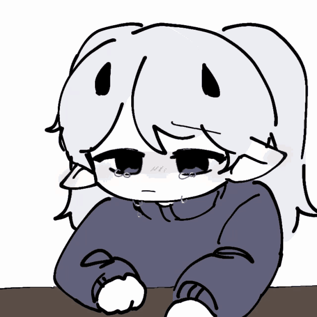 a drawing of a girl with long white hair and black eyes