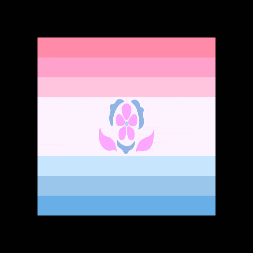 a pink and blue flag with a flower in the center