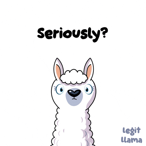 a cartoon llama with a serious look on its face and the words seriously below it