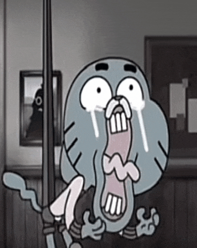 a cartoon character from the amazing world of gumball is crying .