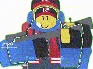 a pixel art of a roblox character holding a gun and a scarf .