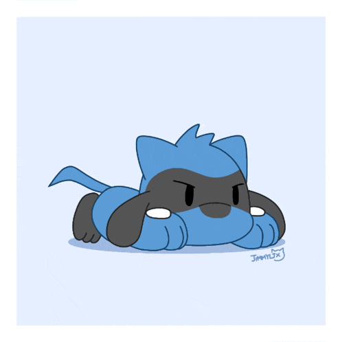 a cartoon drawing of a blue dog with the name jimmy on the bottom