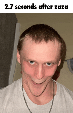 a man is making a funny face with the words 2.7 seconds after zaza below him