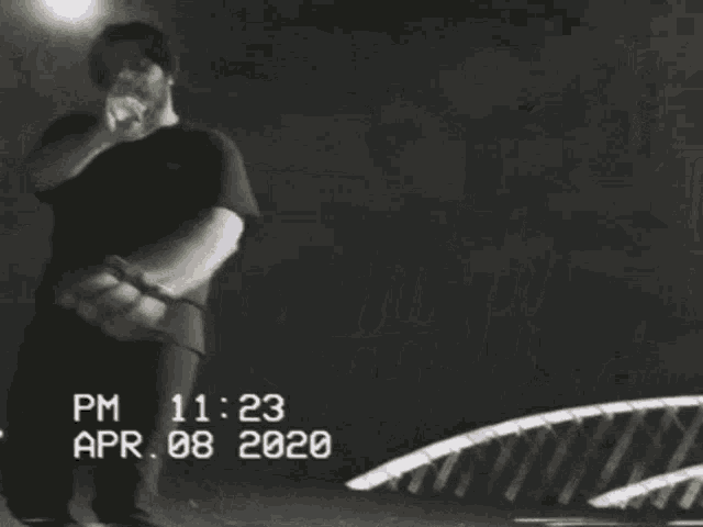 a black and white photo of a person with the date april 8 2020