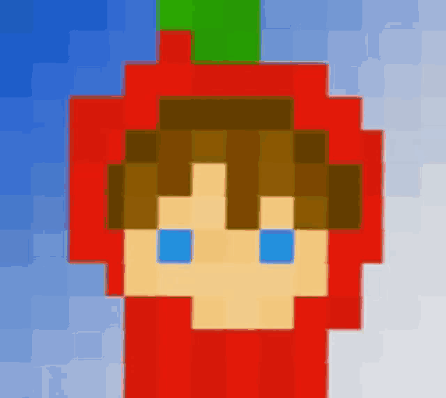 a pixel art drawing of a person wearing a red hat