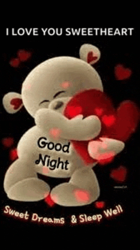 a teddy bear is hugging a heart and says `` i love you sweetheart `` .