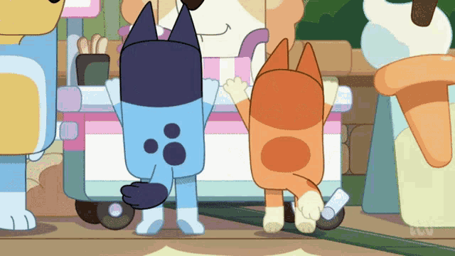 a group of cartoon characters standing next to each other