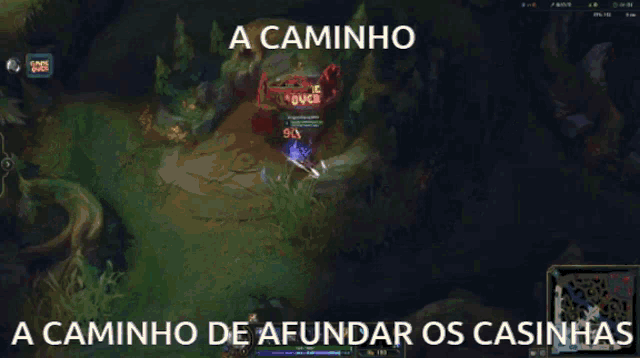 a screenshot of a video game with the words a caminho a caminho de afundar os casinhas below it