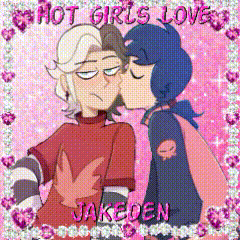 a cartoon of a boy and a girl kissing with the words `` hot girls love jakeden '' .