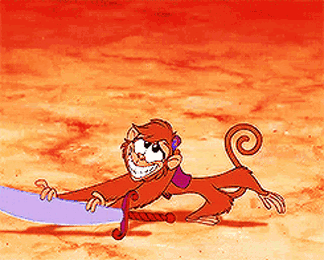 a cartoon monkey is holding a knife in its mouth