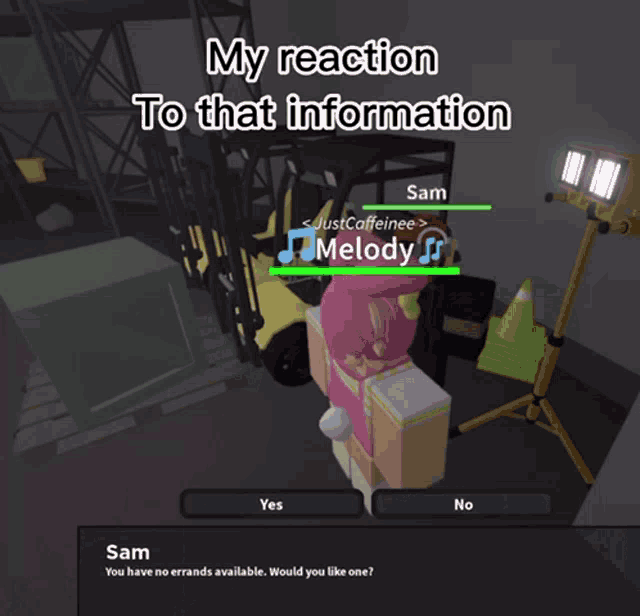 a screenshot of a video game with the words " my reaction to that information " at the top