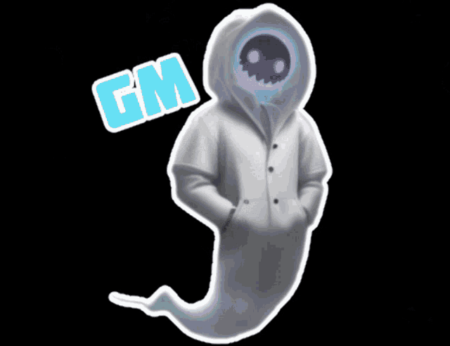 a picture of a ghost with a gm sticker on it