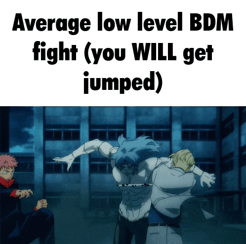 a poster that says average low level bdm fight ( you will get jumped ) on it