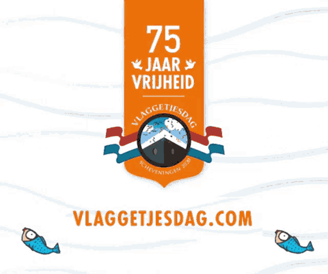 a logo for 75 jaar vrijheid with two fish and a website