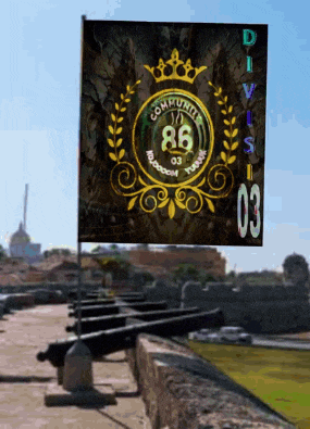 a flag that says community 86 is hanging on a pole