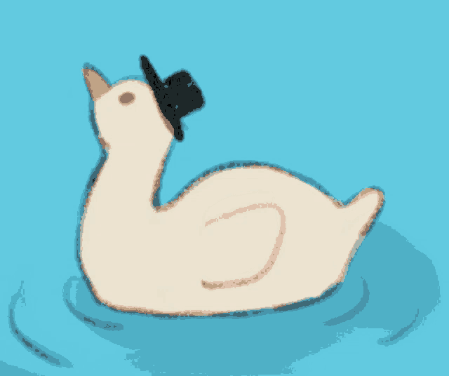 a drawing of a duck wearing a black hat