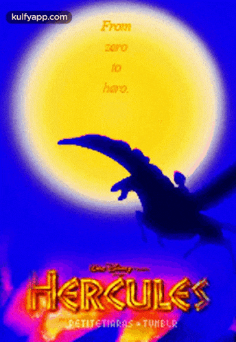 a poster for hercules shows a dragon flying in the sky