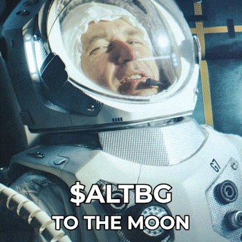a man in a space suit with the words $ altbg to the moon