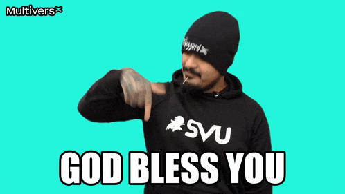 a man with a beard wearing a hoodie that says svu on it