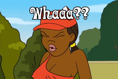 a cartoon of a woman wearing a red hat with the words whaaa written above her
