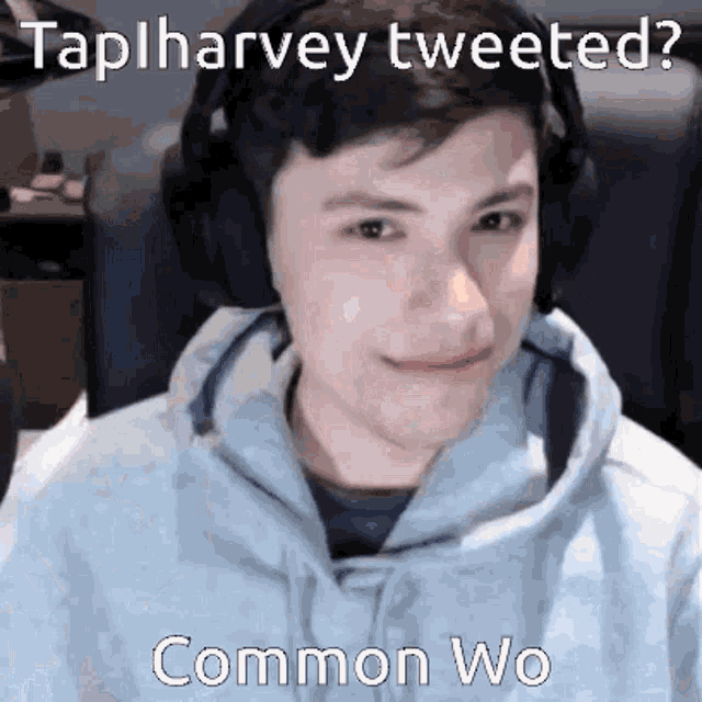 a young man wearing headphones with the caption taplharvey tweeted