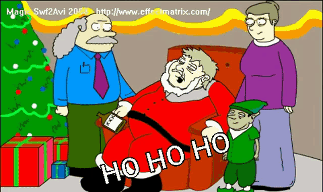 a cartoon of santa claus with the words ho ho ho written on it