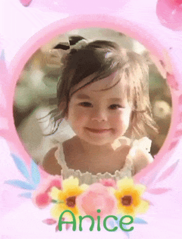 a picture of a little girl in a pink frame with the name anice
