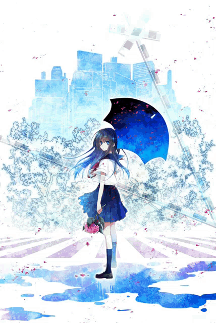 a girl in a school uniform is holding an umbrella