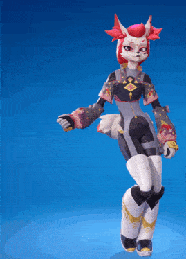 a cartoon character with red hair and a fox head