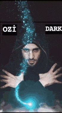 a man in a hooded cloak with the words ozi dark behind him