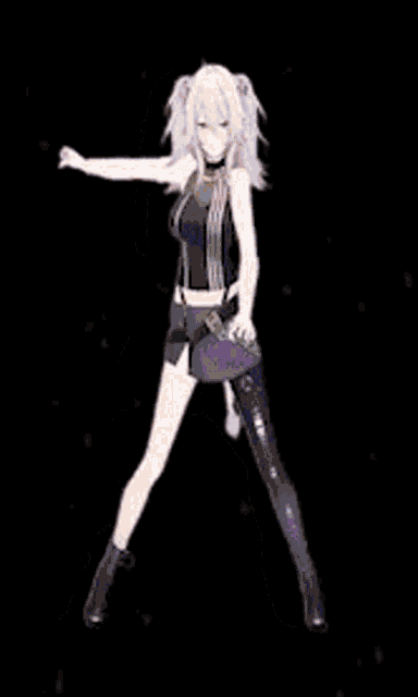 a girl in a jester costume is dancing in the dark .