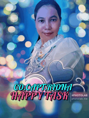 a picture of a woman with the words happy task on it