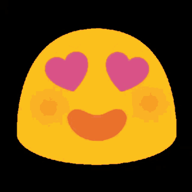 a yellow smiley face with three hearts in its eyes