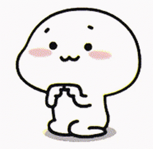 a cartoon character with a big head and a small face is standing on its knees .