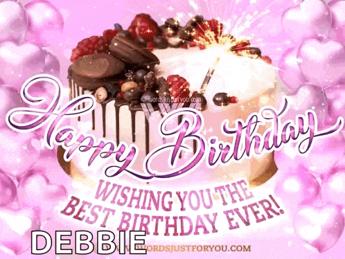 a happy birthday card for debbie with a cake