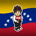 a pixel art of a person holding a sign that says ban