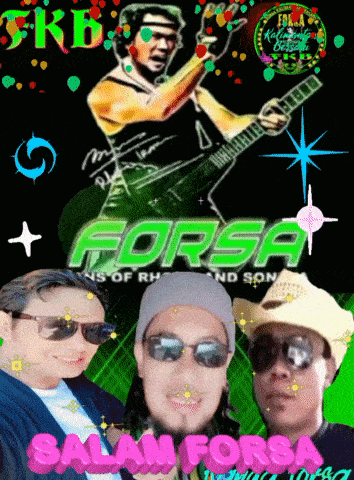 a poster for a band called forsa with a man playing a guitar in the background